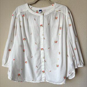 Old Navy XL Floral Embroidered Button-Down Spring Summer Cotton Shirt
